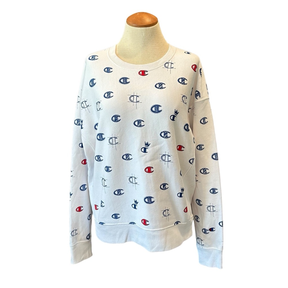 VINTAGE MENS WOMENS CHAMPION WHITE MINI LOGO SWEATSHIRT ACTIVEWEAR STREET STYLE